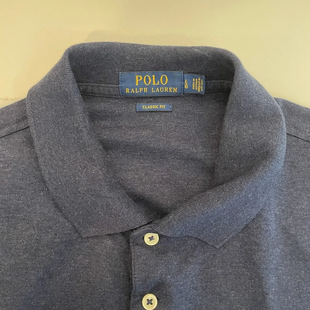 Polo Ralph Lauren Mens Classic Fit Navy Blue Heather Cotton Polo Shirt Large LG